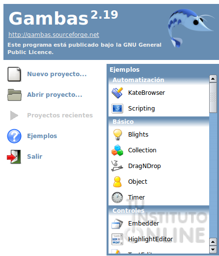 Pgina inicial de Gambas