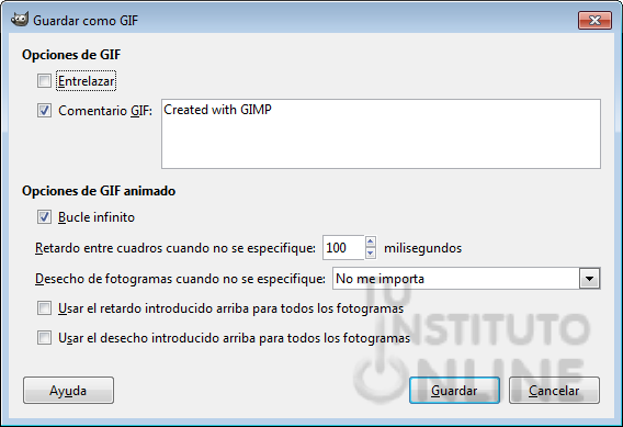 Configuración de la animación