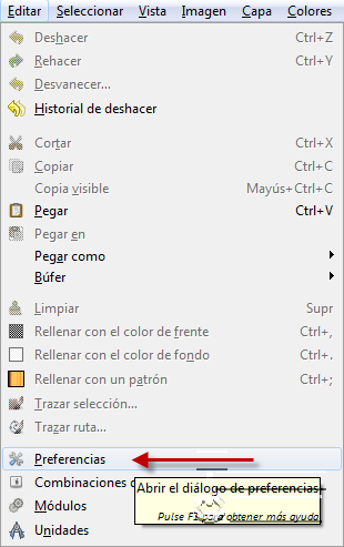 Editar->Preferencias