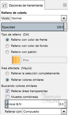 Opciones de la herramienta de relleno