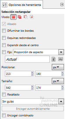 Opciones de la herramienta seleccin rectangular