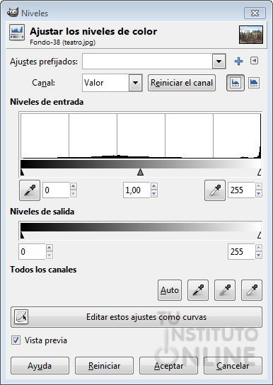 Cuadro de dilogo para ajustar los niveles