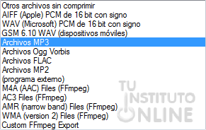 Tipos de formatos para la exportación