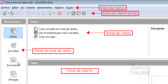 Base de datos LibreOffice Base nivel básico. Tu Instituto Online.