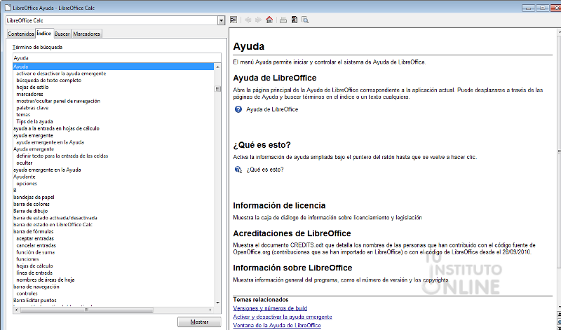 Hoja de c�lculo LibreOffice Calc nivel b�sico. Tu Instituto Online.