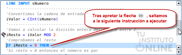 Siguiente instrucción a ejecutar