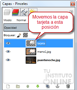 Movemos la capa tarjeta