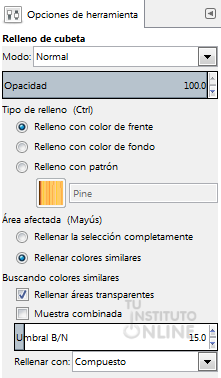 Opciones de la herramienta de relleno