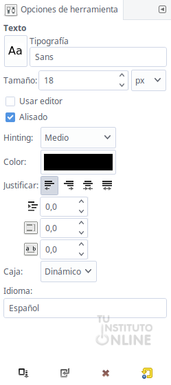 Propiedades de la herramienta texto