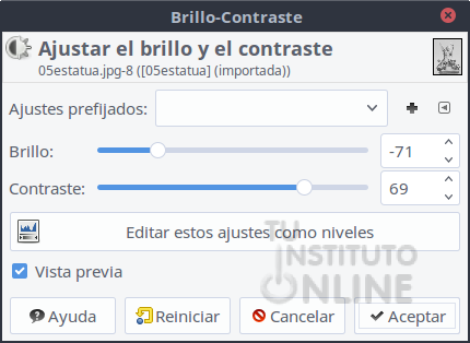 Ajustes intermedios de brillo y contraste