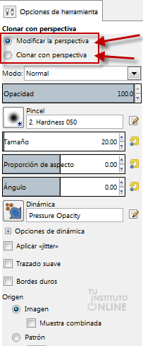 Opciones de la herramienta de clonado con perspectiva